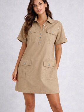 LOFT Tan Utility Shirt Dress